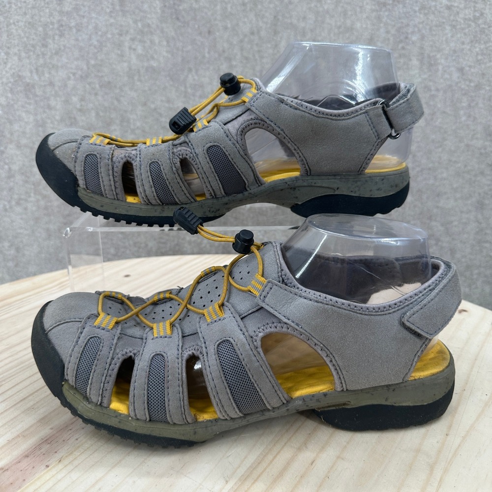 Clarks Sport Sandals Women 9W Grey Yellow Bungee Adjustable Fisherman 26124534
